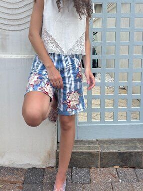 Upcycled striped bermada shorts
